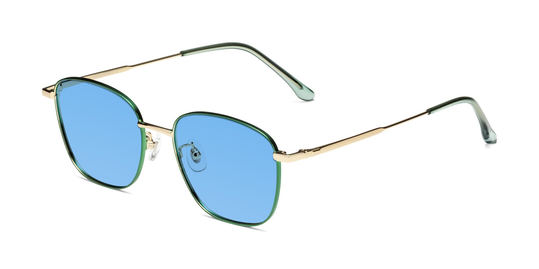 Angle of Tim in Green with Medium Blue Tinted Lenses