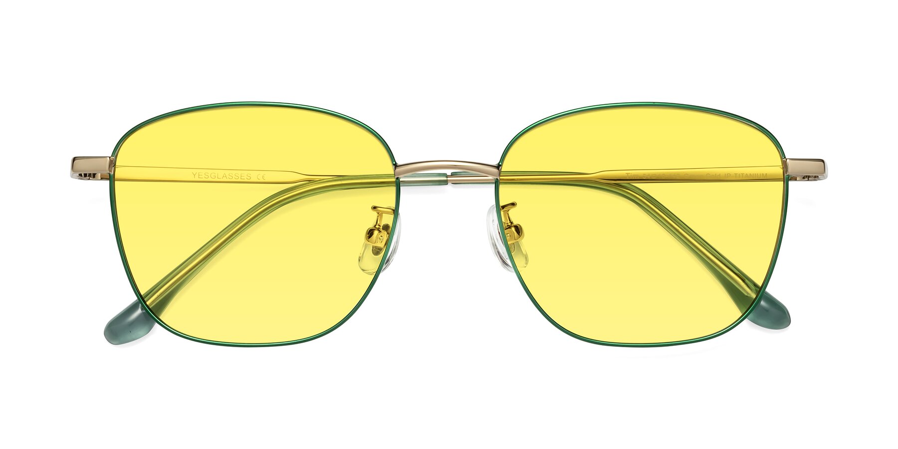 Folded Front of Tim in Green with Medium Yellow Tinted Lenses
