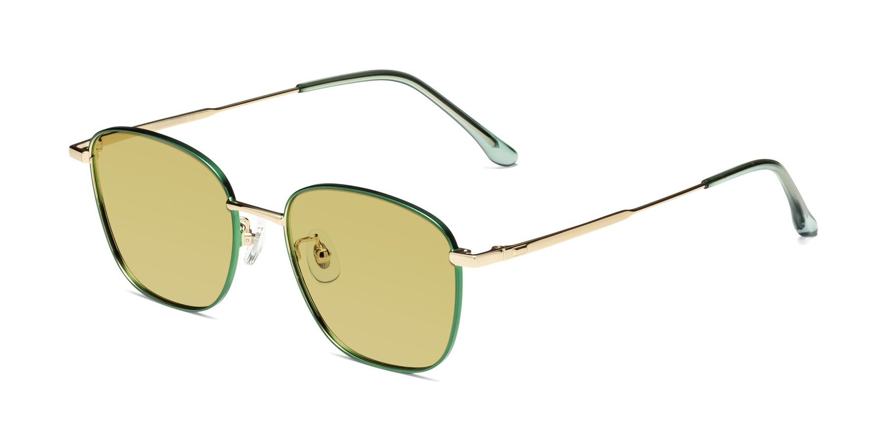 Angle of Tim in Green with Medium Champagne Tinted Lenses