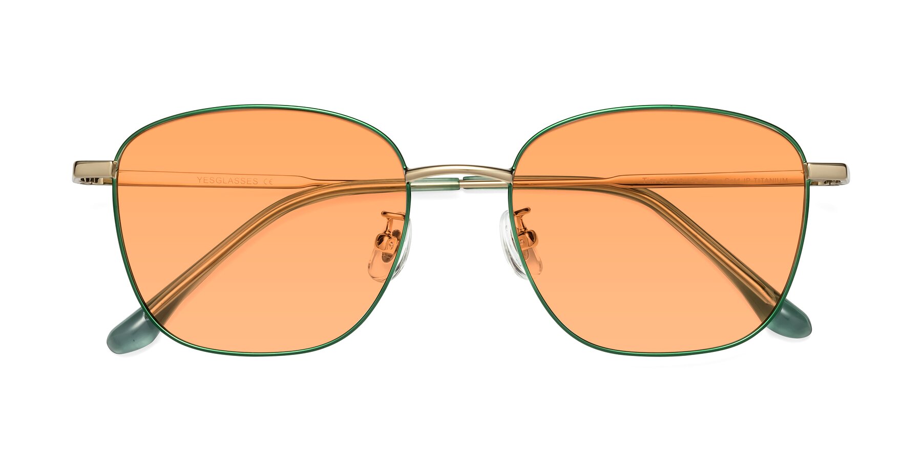 Folded Front of Tim in Green with Medium Orange Tinted Lenses