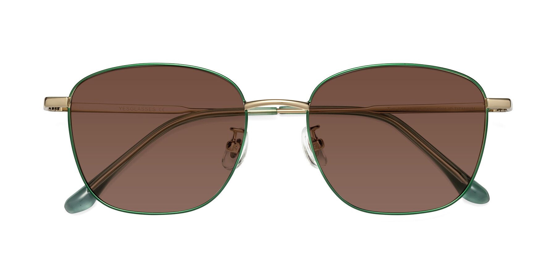 Folded Front of Tim in Green with Brown Tinted Lenses