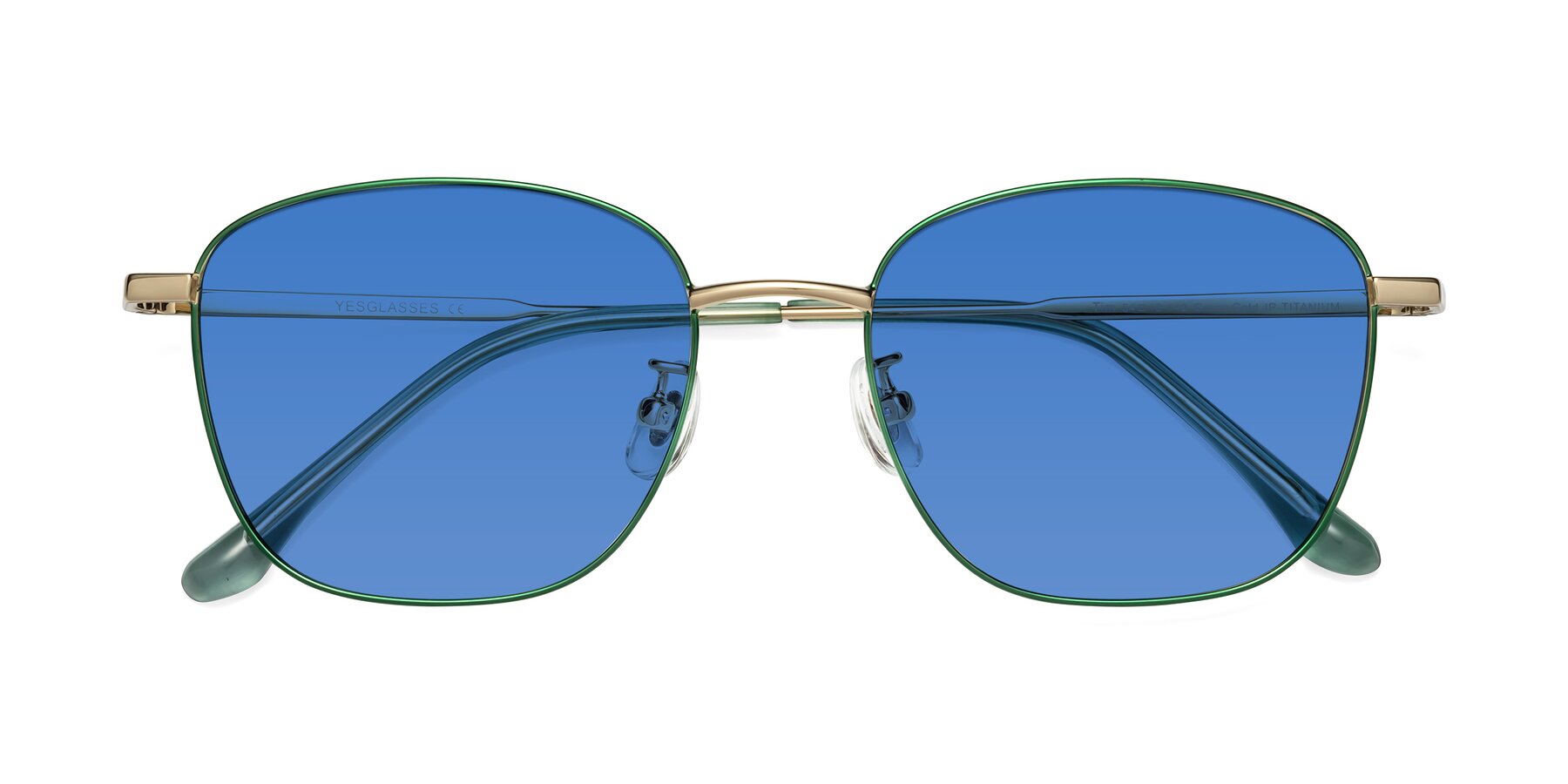 Folded Front of Tim in Green with Blue Tinted Lenses
