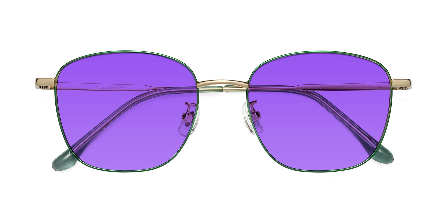 Folded Front of Tim in Green with Purple Tinted Lenses