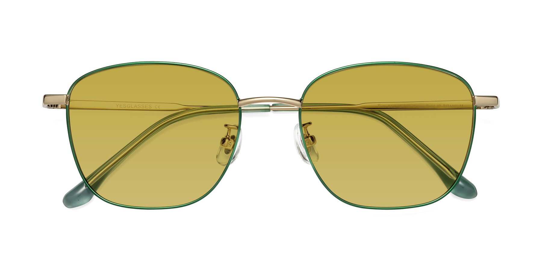 Folded Front of Tim in Green with Champagne Tinted Lenses