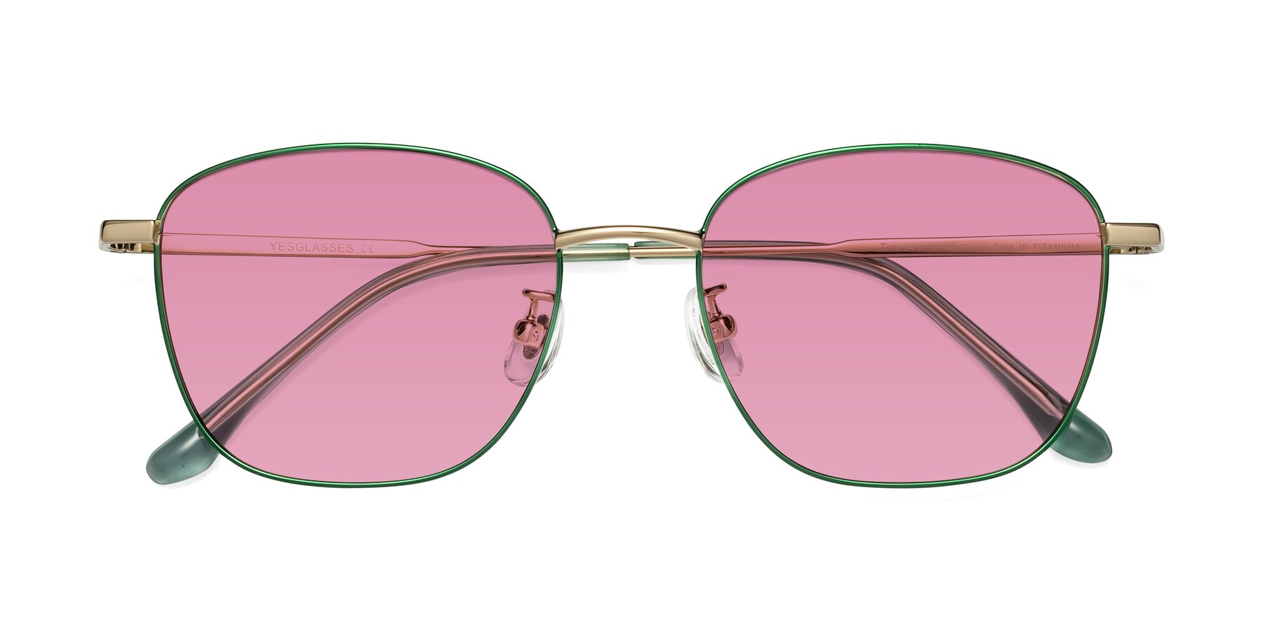 Folded Front of Tim in Green with Medium Wine Tinted Lenses