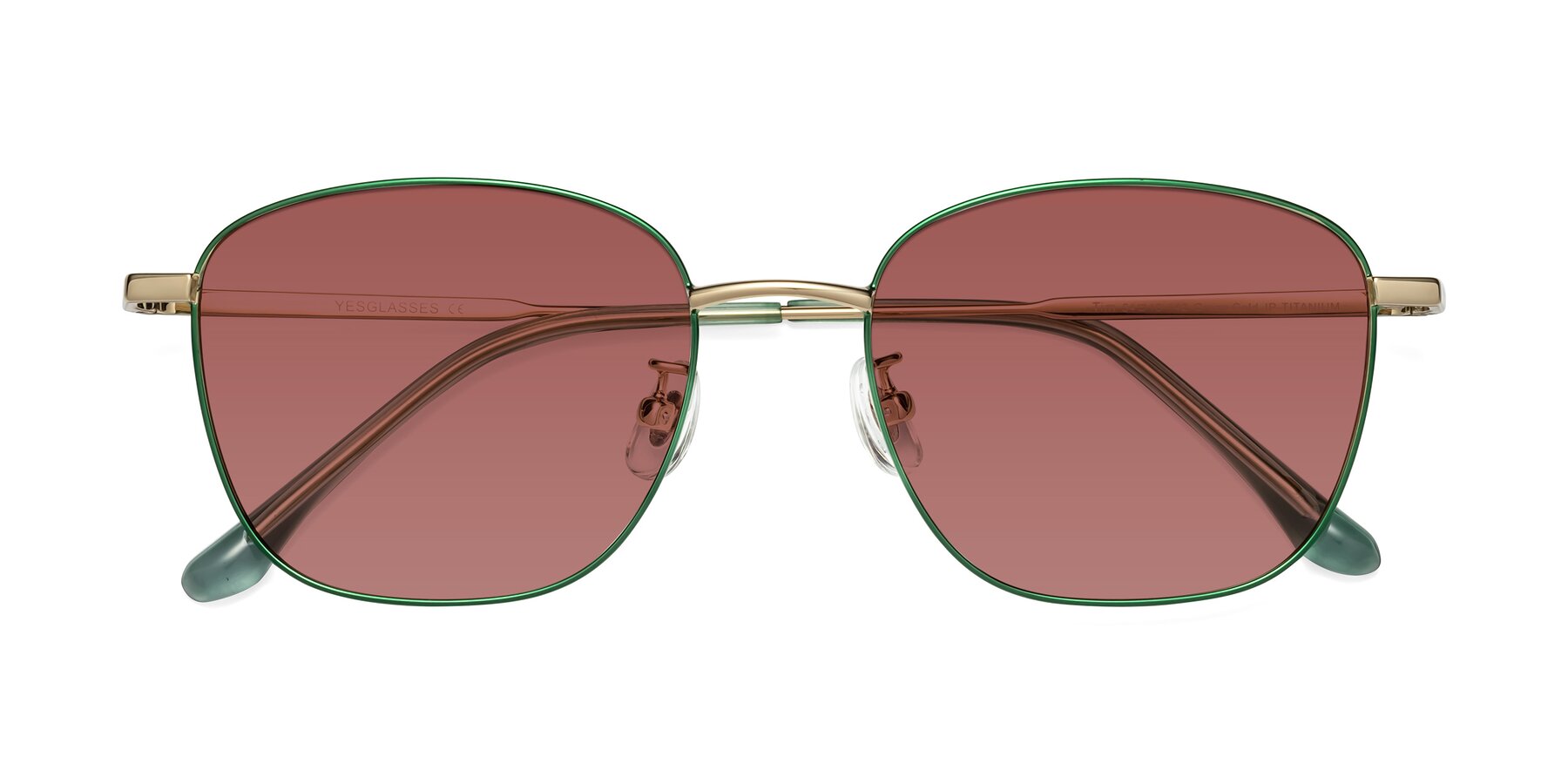 Folded Front of Tim in Green with Garnet Tinted Lenses