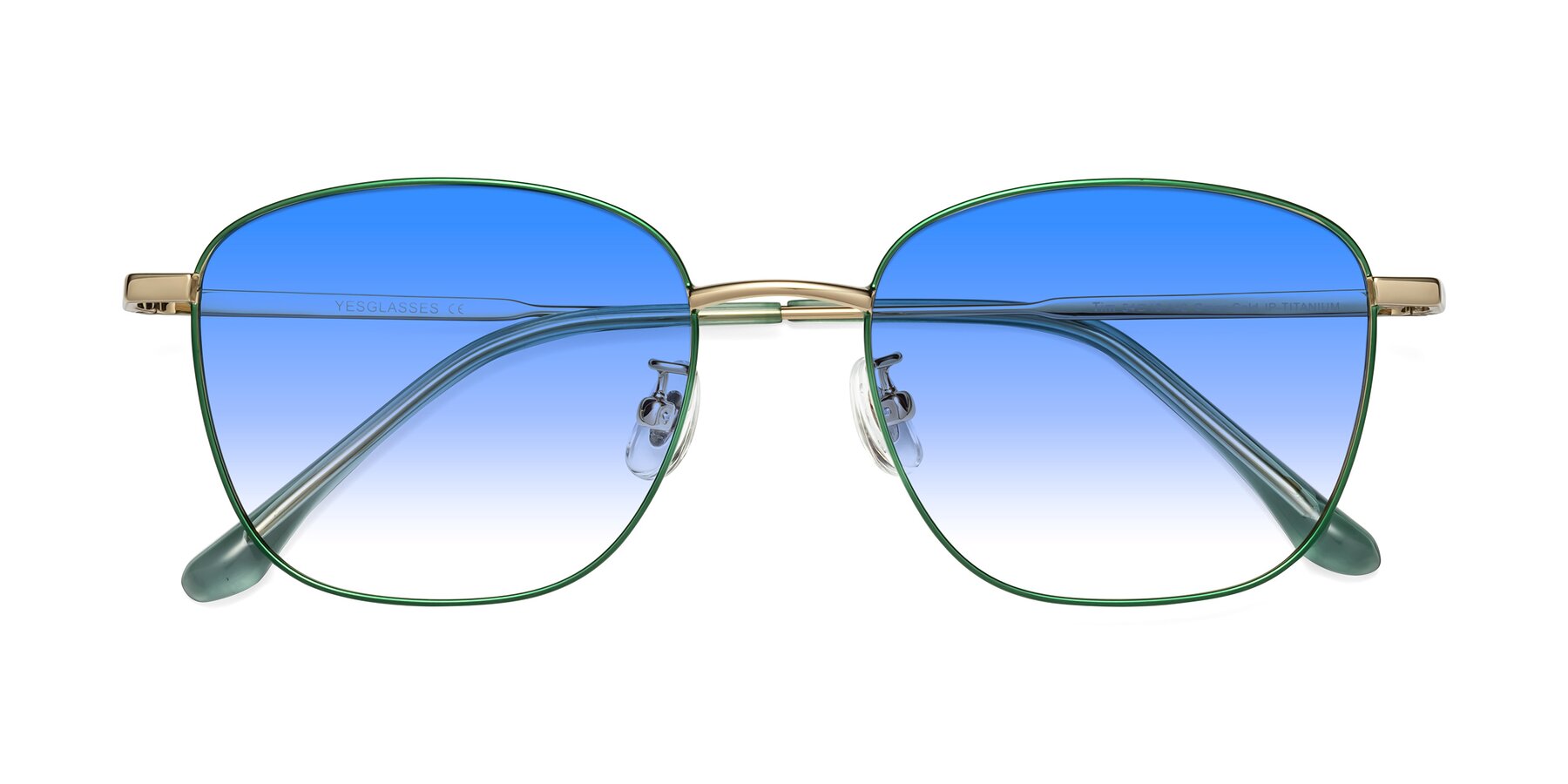 Folded Front of Tim in Green with Blue Gradient Lenses