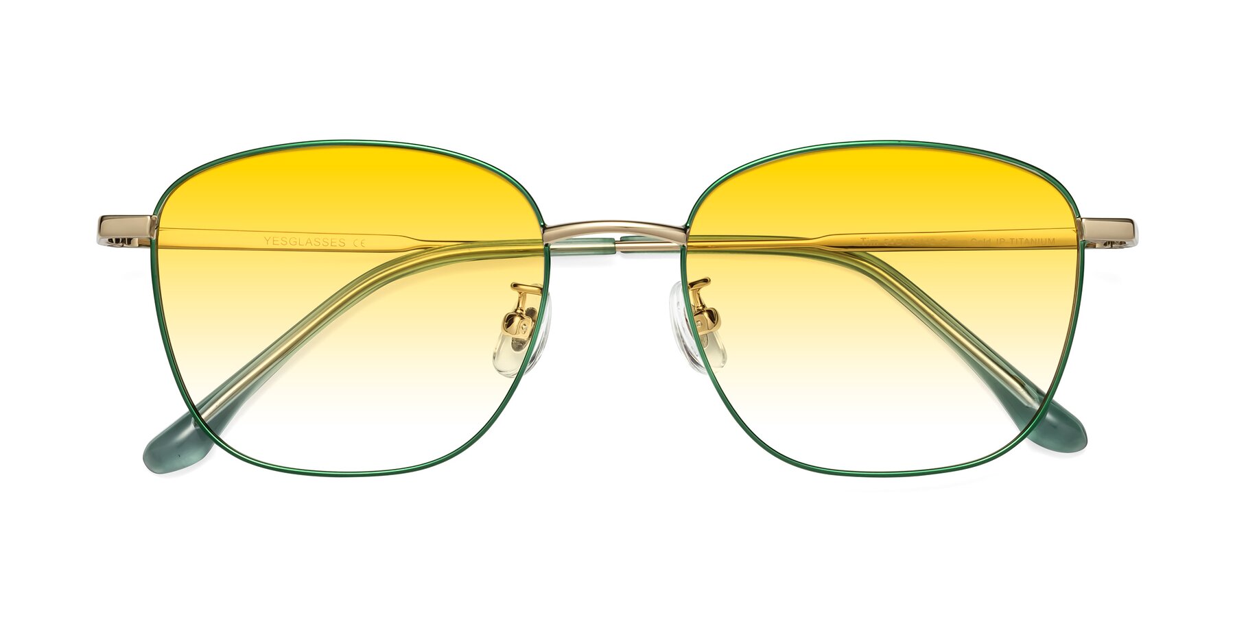 Folded Front of Tim in Green with Yellow Gradient Lenses