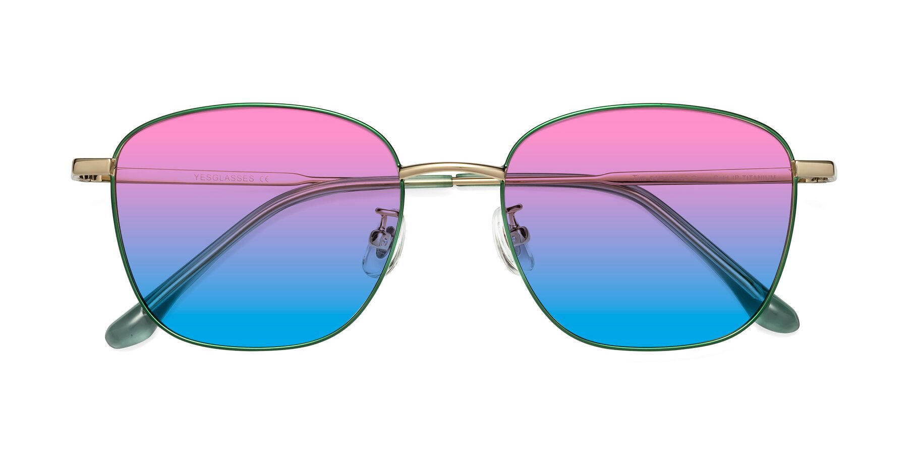 Folded Front of Tim in Green with Pink / Blue Gradient Lenses