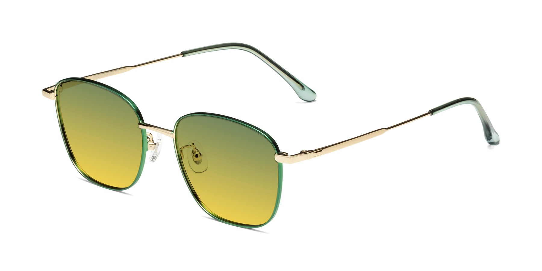 Angle of Tim in Green with Green / Yellow Gradient Lenses