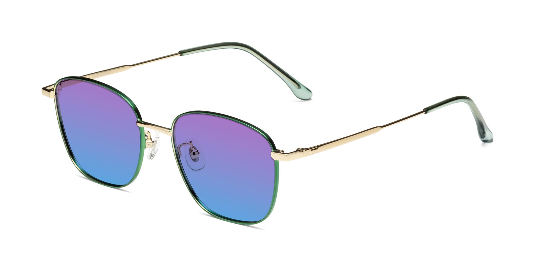 Angle of Tim in Green with Purple / Blue Gradient Lenses