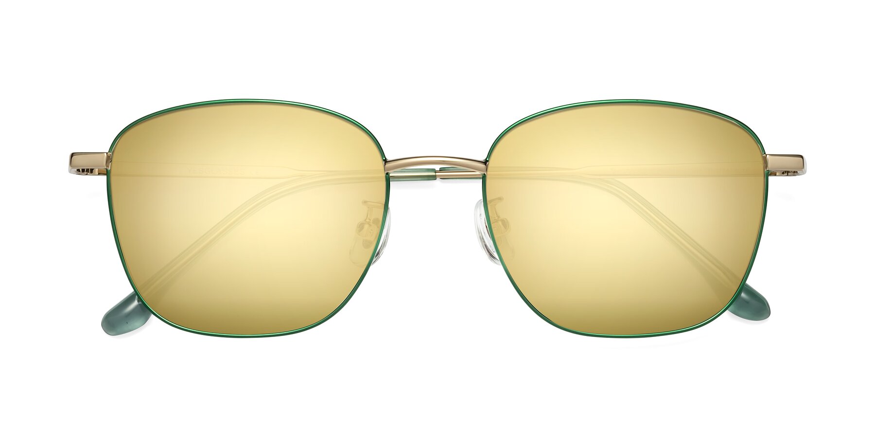 Folded Front of Tim in Green with Gold Mirrored Lenses
