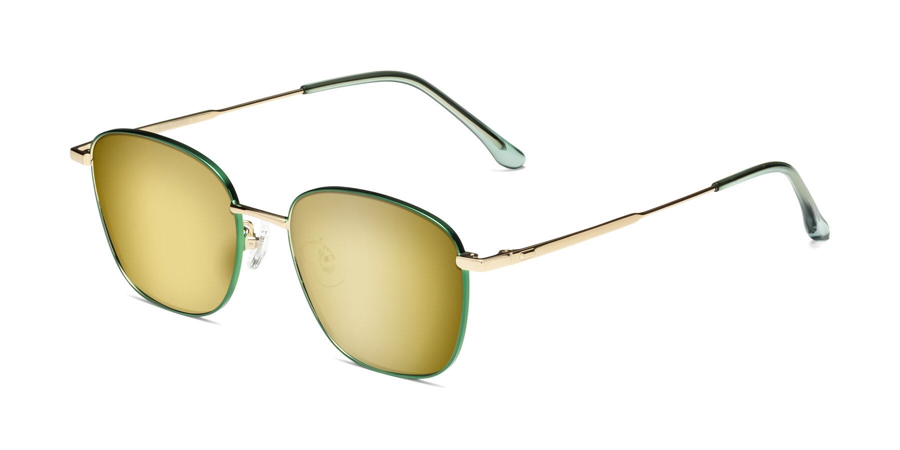 Angle of Tim in Green with Gold Mirrored Lenses