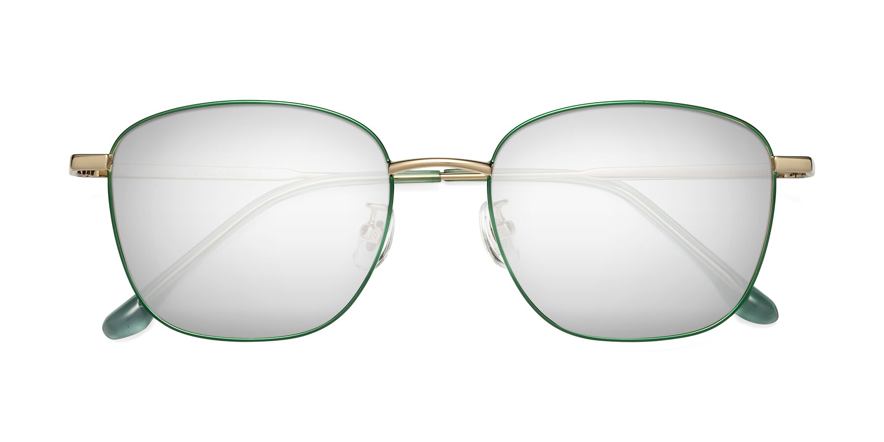 Folded Front of Tim in Green with Silver Mirrored Lenses