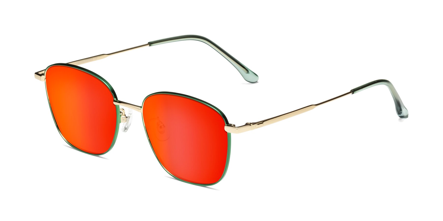 Angle of Tim in Green with Red Gold Mirrored Lenses