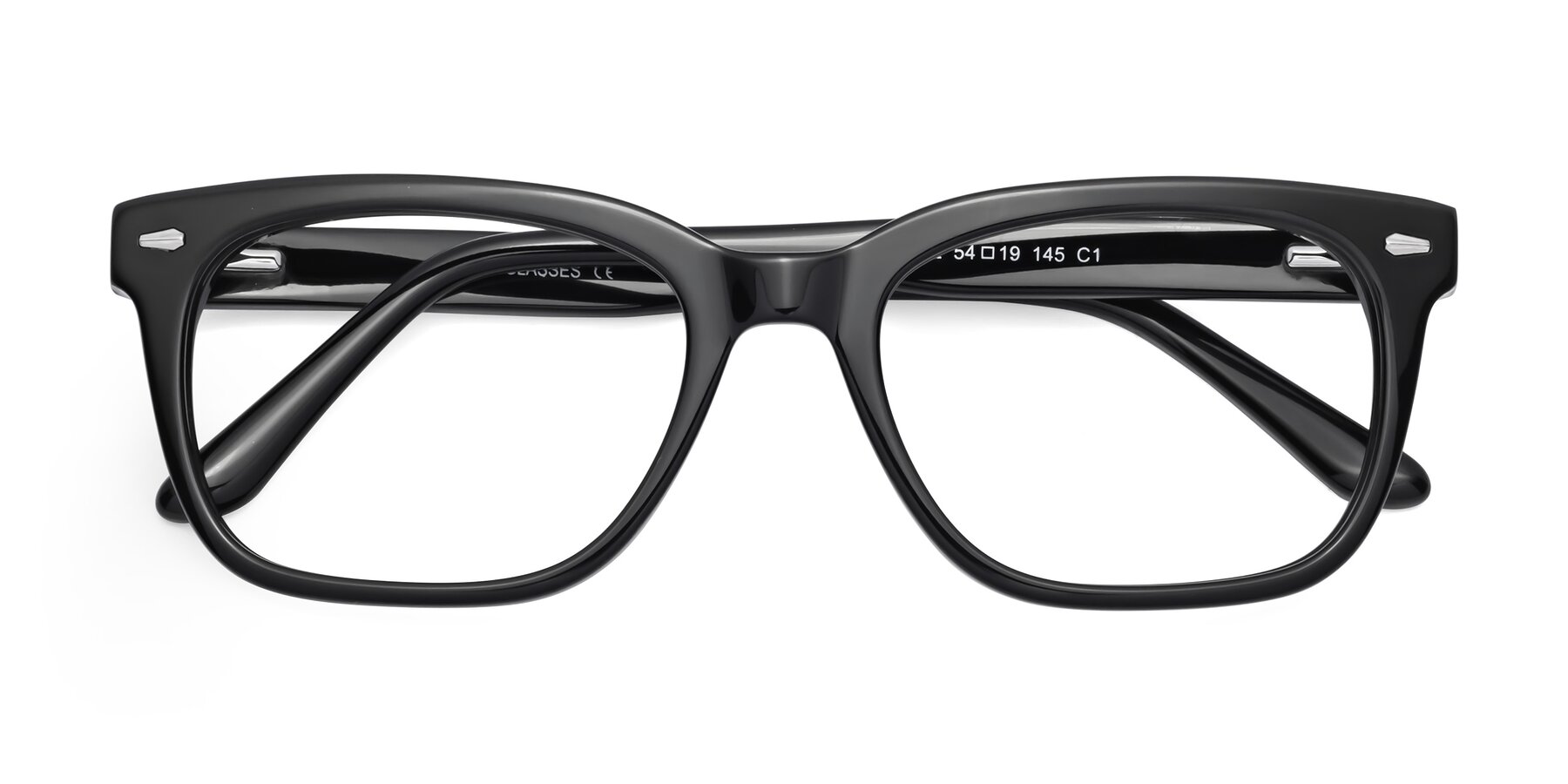 Folded Front of 1052 in Black with Clear Reading Eyeglass Lenses