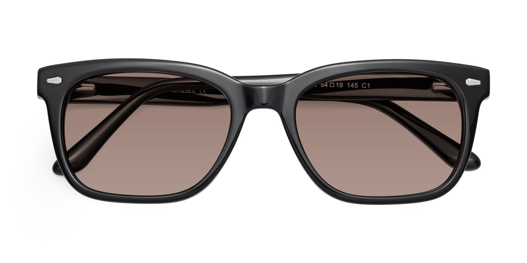 Folded Front of 1052 in Black with Medium Brown Tinted Lenses