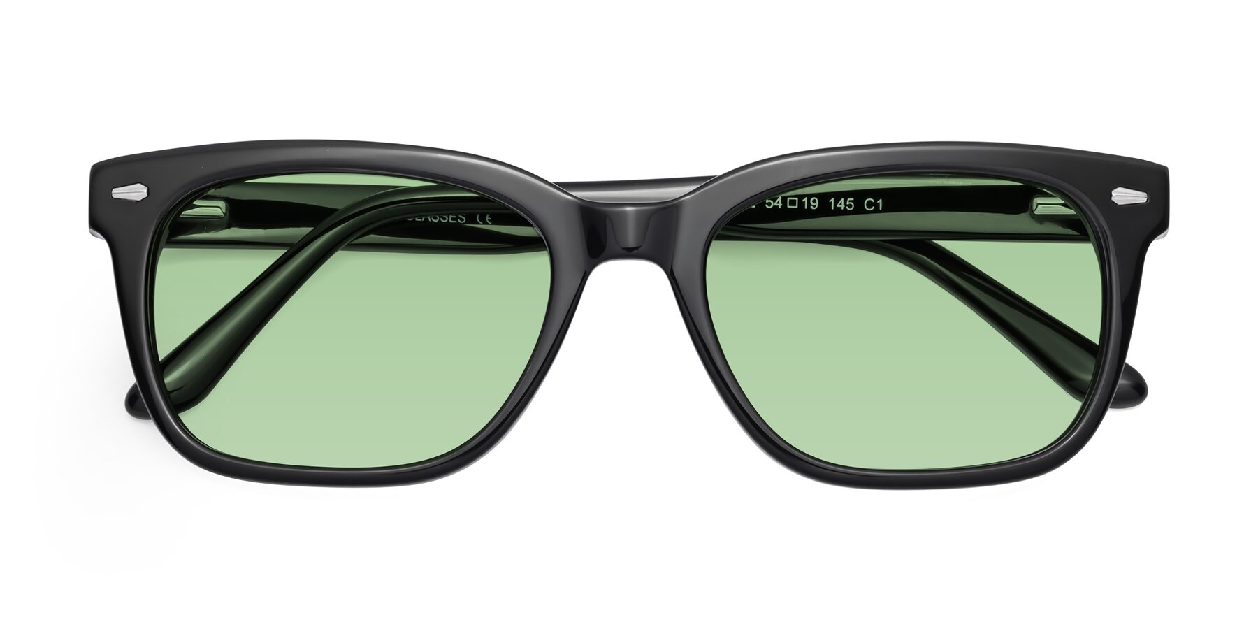 Folded Front of 1052 in Black with Medium Green Tinted Lenses