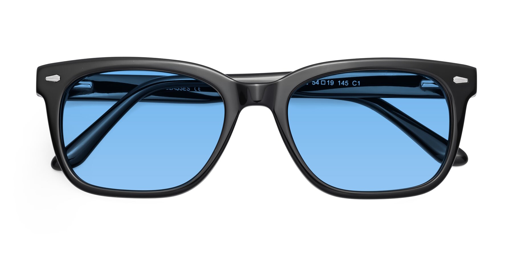 Folded Front of 1052 in Black with Medium Blue Tinted Lenses