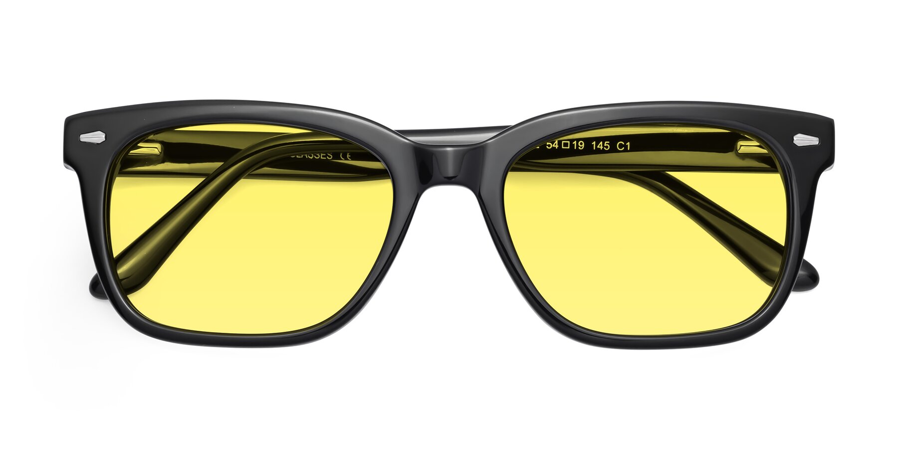 Folded Front of 1052 in Black with Medium Yellow Tinted Lenses