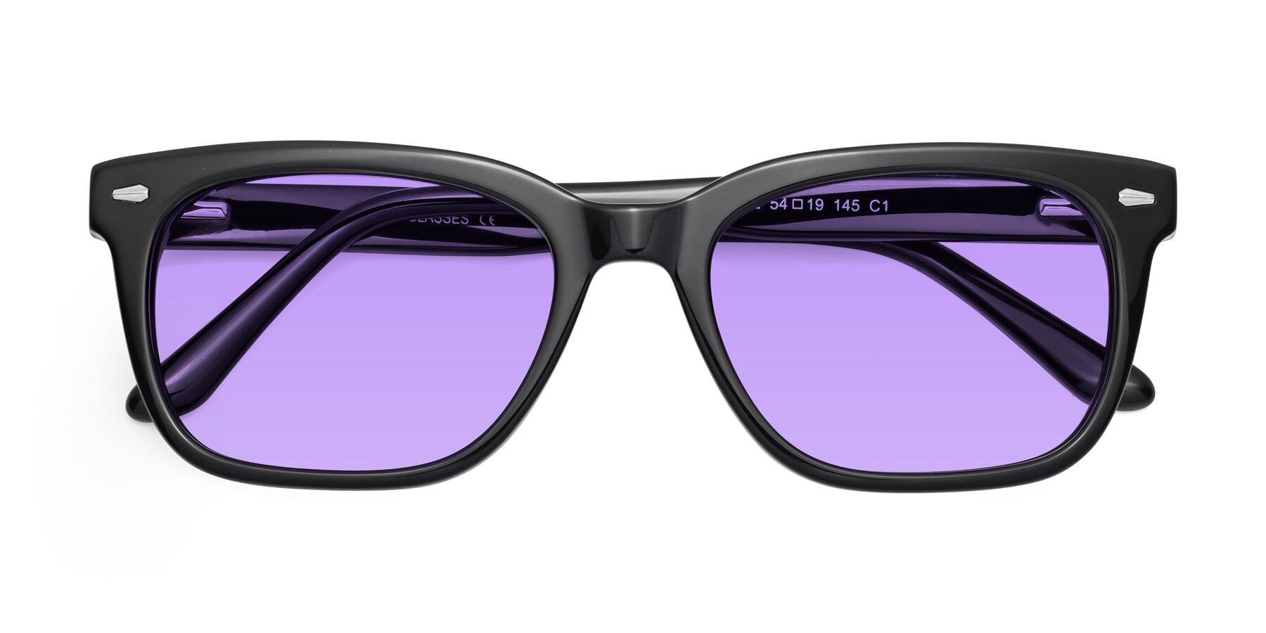 Folded Front of 1052 in Black with Medium Purple Tinted Lenses