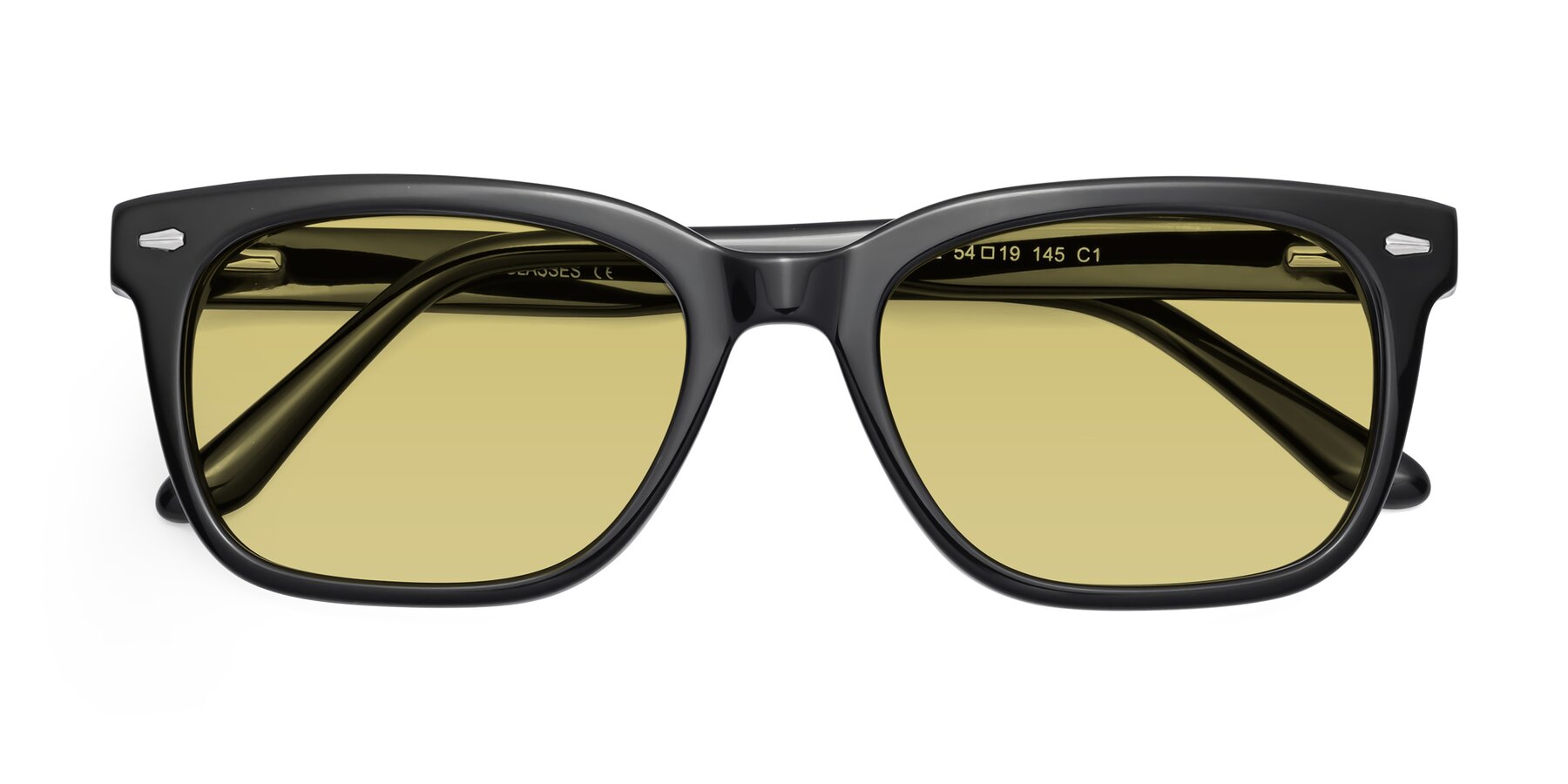 Folded Front of 1052 in Black with Medium Champagne Tinted Lenses