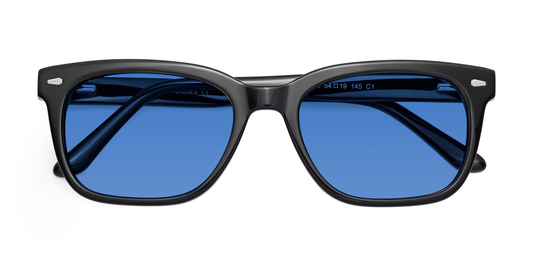 Folded Front of 1052 in Black with Blue Tinted Lenses