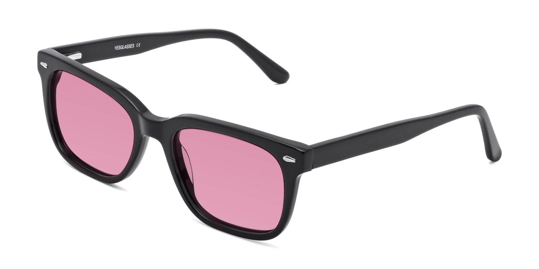 Angle of 1052 in Black with Medium Wine Tinted Lenses