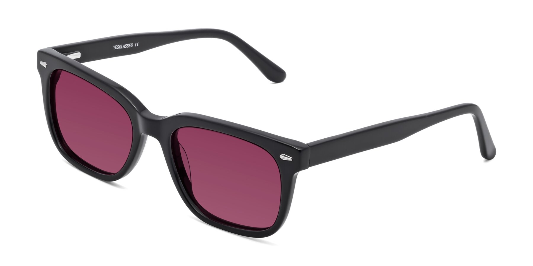 Angle of 1052 in Black with Wine Tinted Lenses