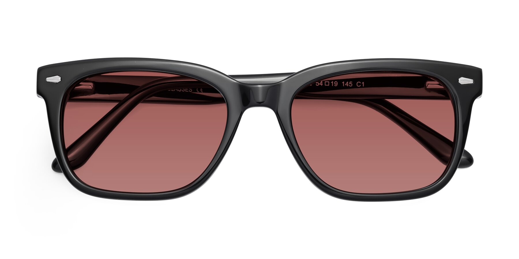 Folded Front of 1052 in Black with Garnet Tinted Lenses