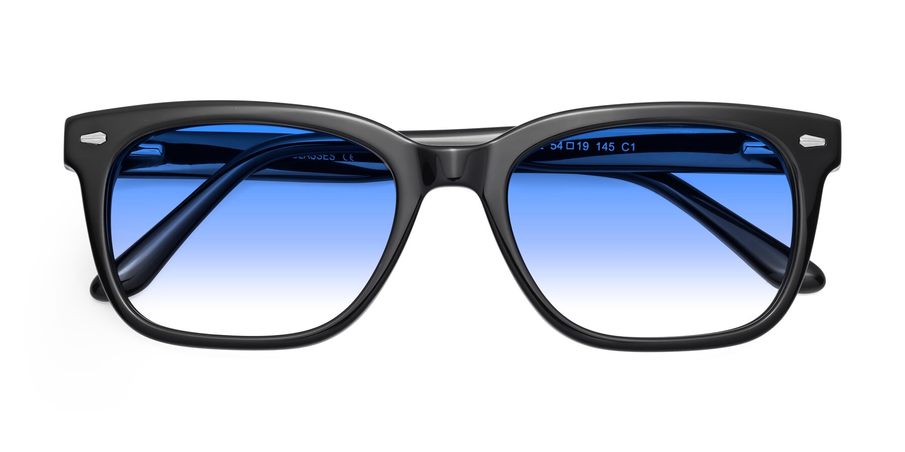 Folded Front of 1052 in Black with Blue Gradient Lenses