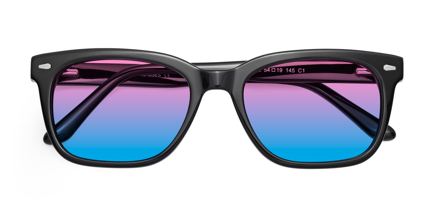 Folded Front of 1052 in Black with Pink / Blue Gradient Lenses