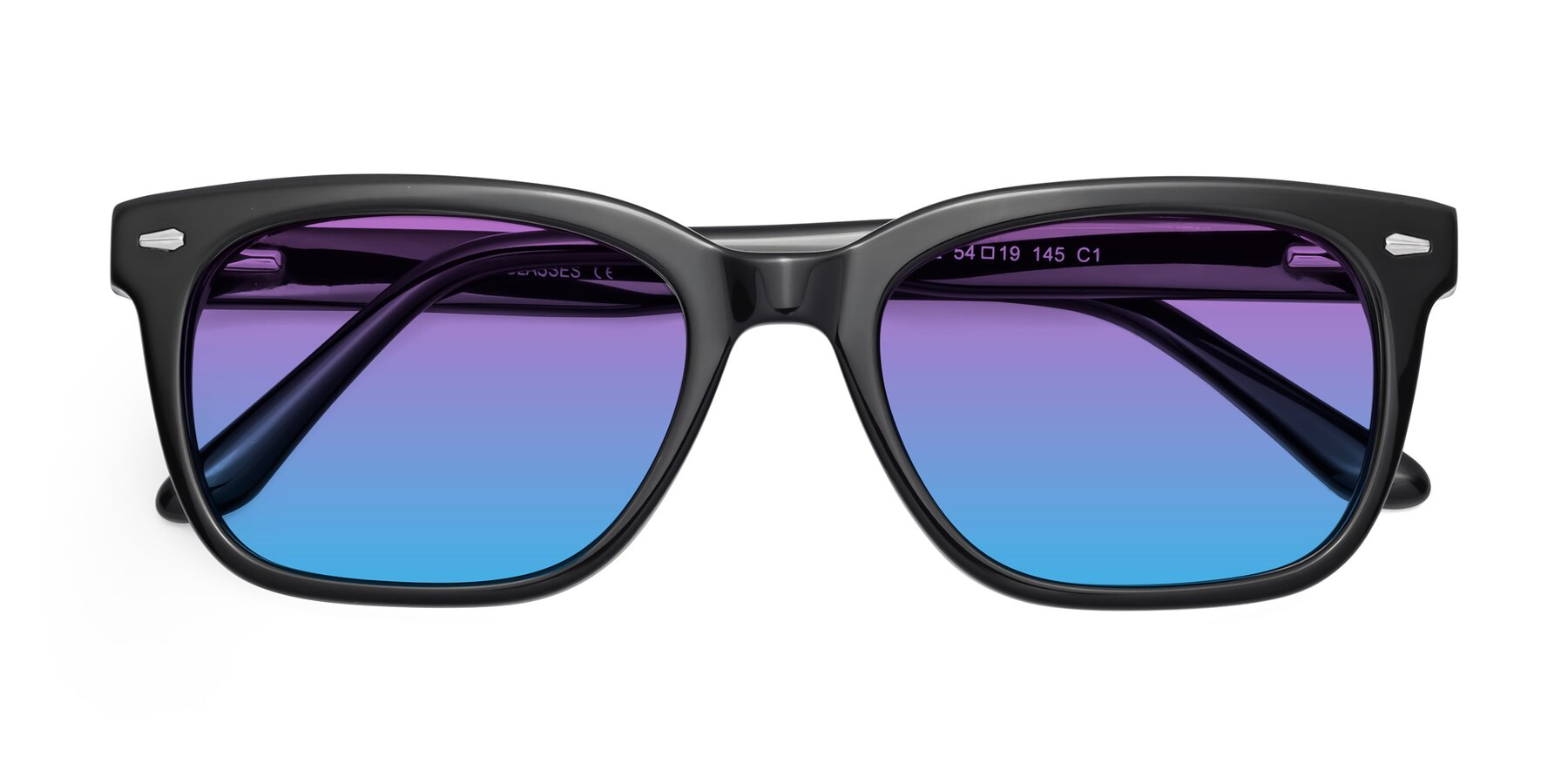 Folded Front of 1052 in Black with Purple / Blue Gradient Lenses