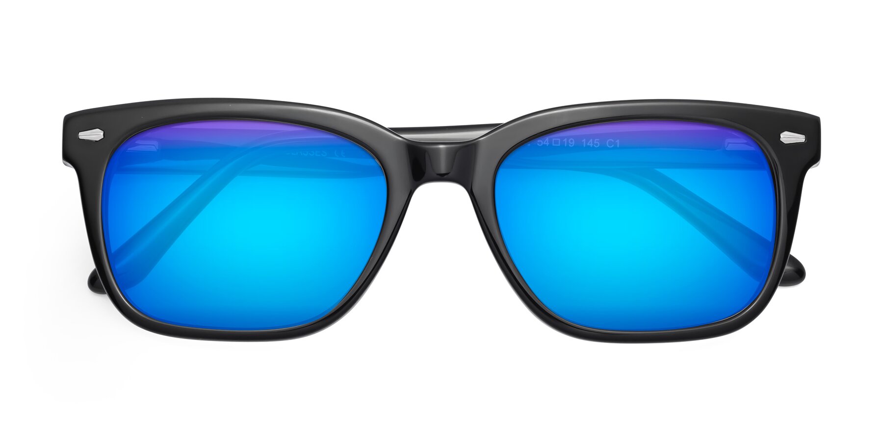 Folded Front of 1052 in Black with Blue Mirrored Lenses