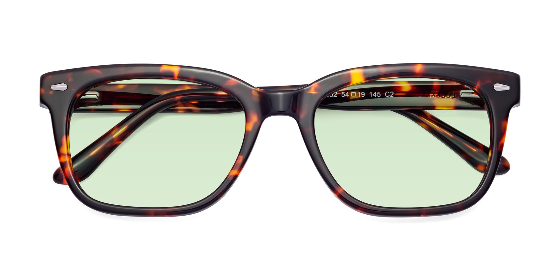 Folded Front of 1052 in Red Tortoise with Light Green Tinted Lenses