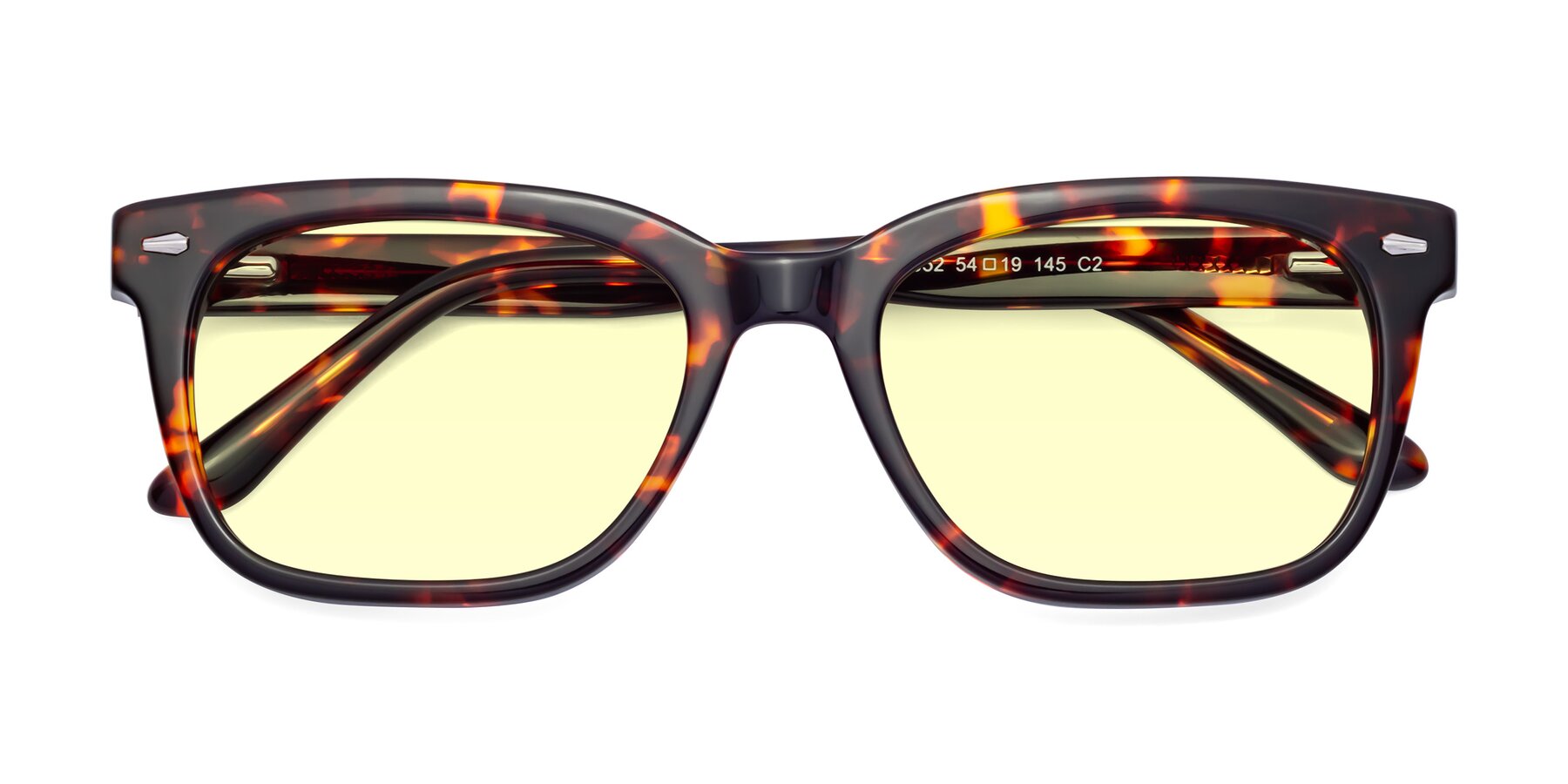 Folded Front of 1052 in Red Tortoise with Light Yellow Tinted Lenses