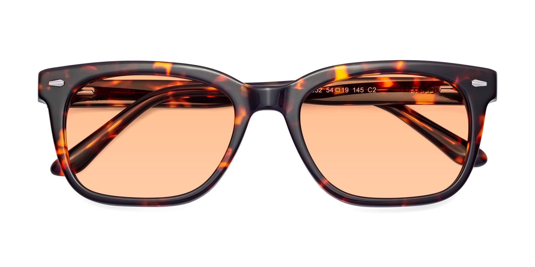 Folded Front of 1052 in Red Tortoise with Light Orange Tinted Lenses