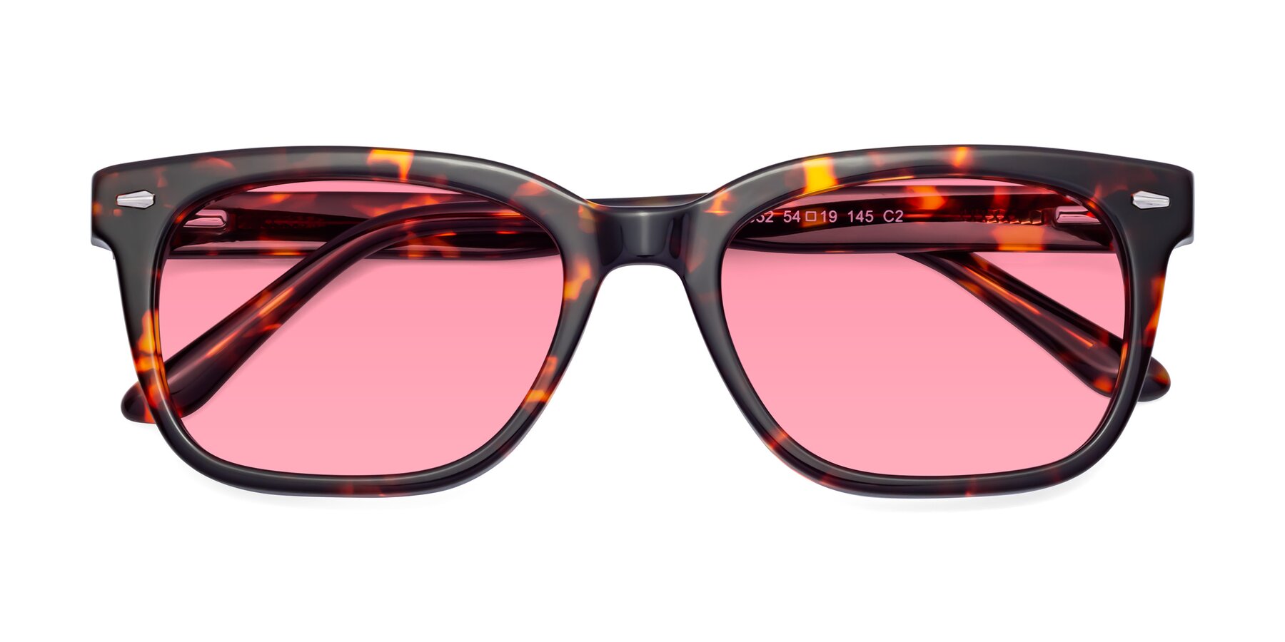 Folded Front of 1052 in Red Tortoise with Pink Tinted Lenses