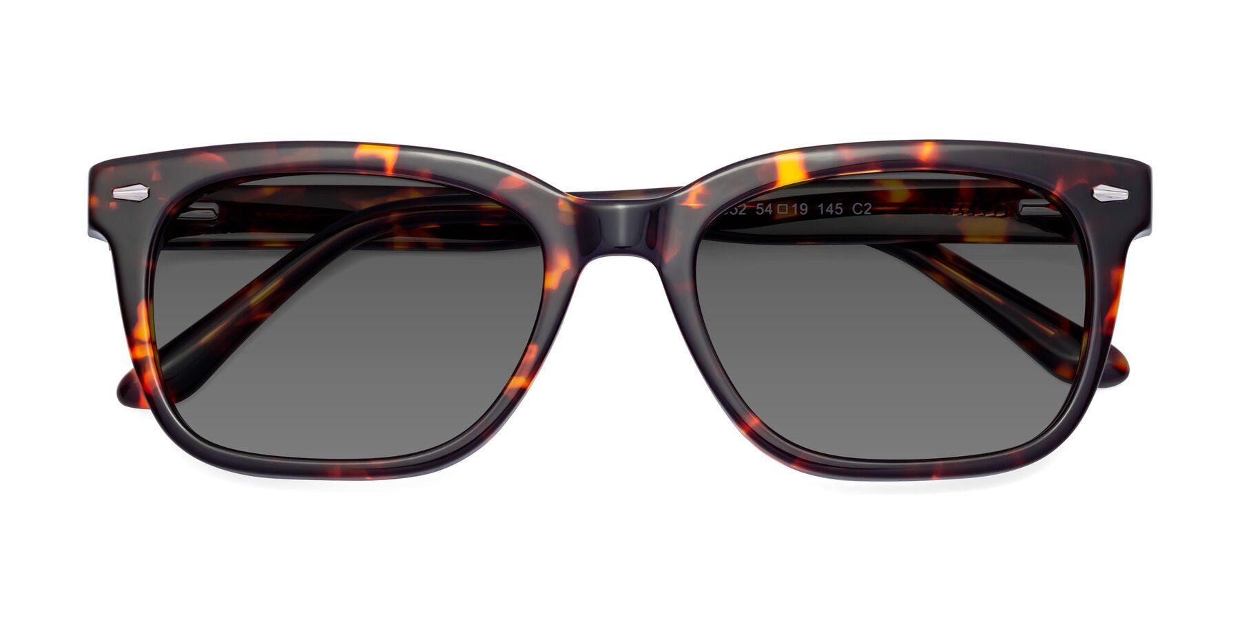 Folded Front of 1052 in Red Tortoise with Medium Gray Tinted Lenses