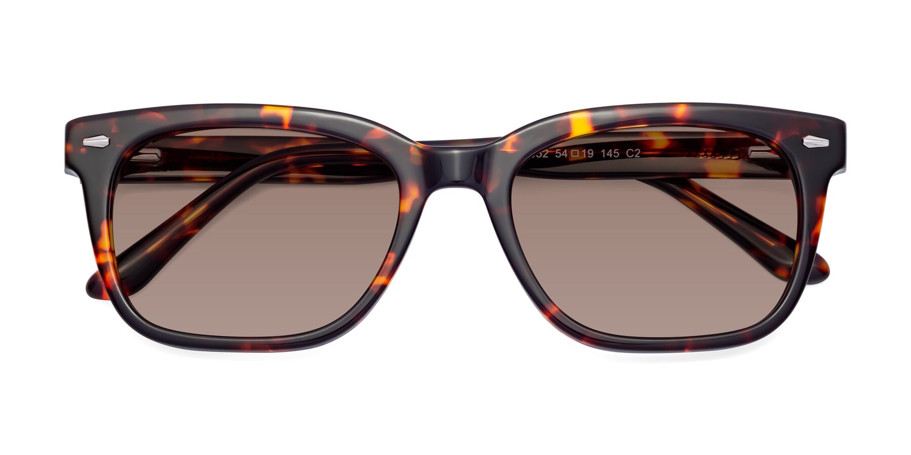 Folded Front of 1052 in Red Tortoise with Medium Brown Tinted Lenses
