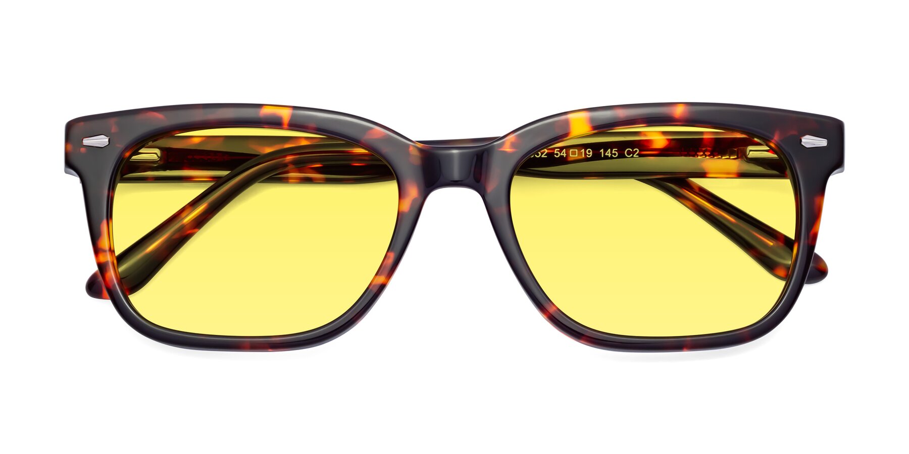 Folded Front of 1052 in Red Tortoise with Medium Yellow Tinted Lenses