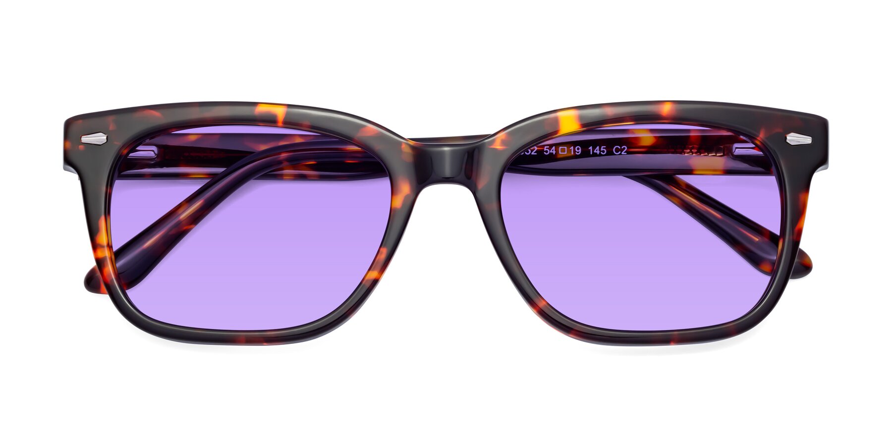 Folded Front of 1052 in Red Tortoise with Medium Purple Tinted Lenses