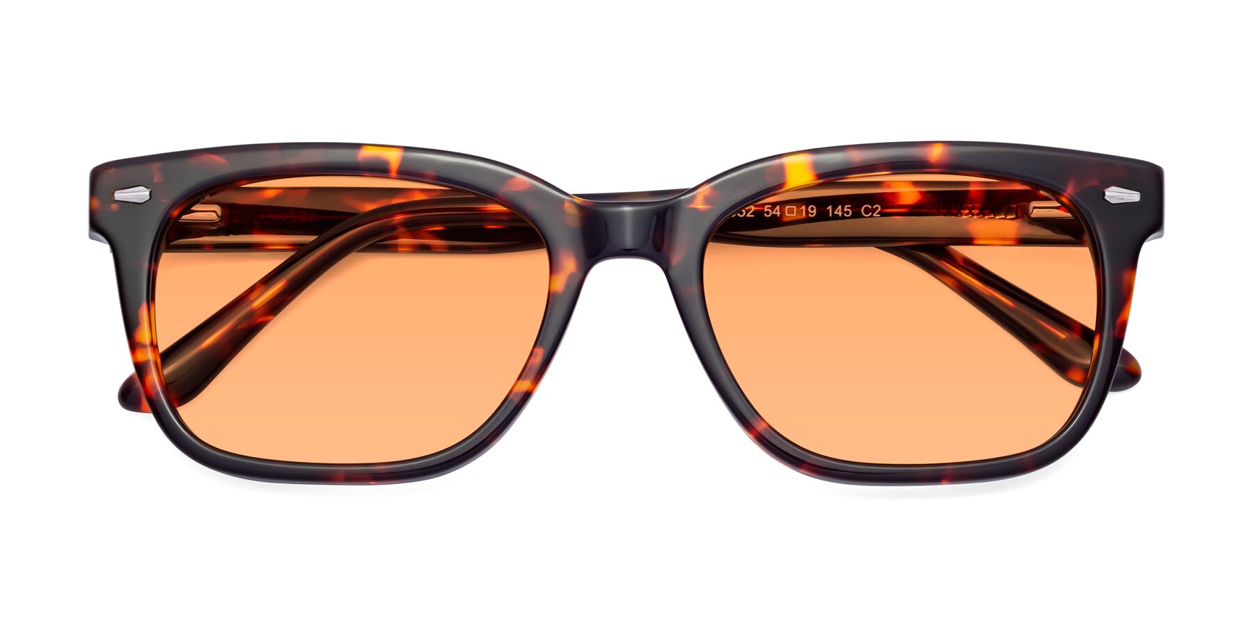 Folded Front of 1052 in Red Tortoise with Medium Orange Tinted Lenses