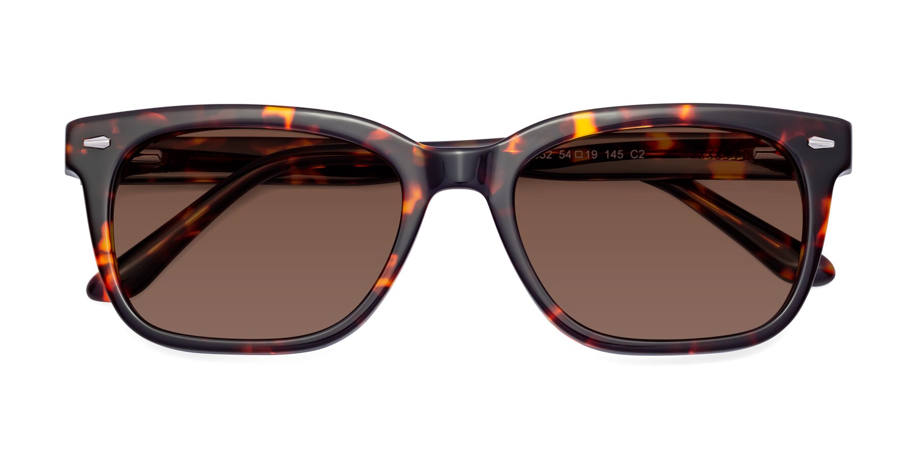 Folded Front of 1052 in Red Tortoise with Brown Tinted Lenses