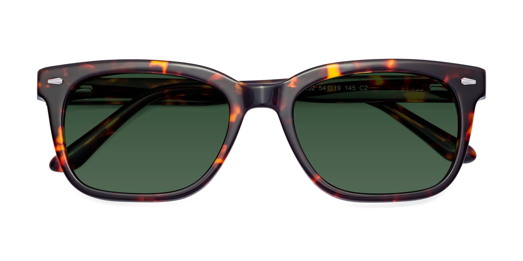 Folded Front of 1052 in Red Tortoise with Green Tinted Lenses