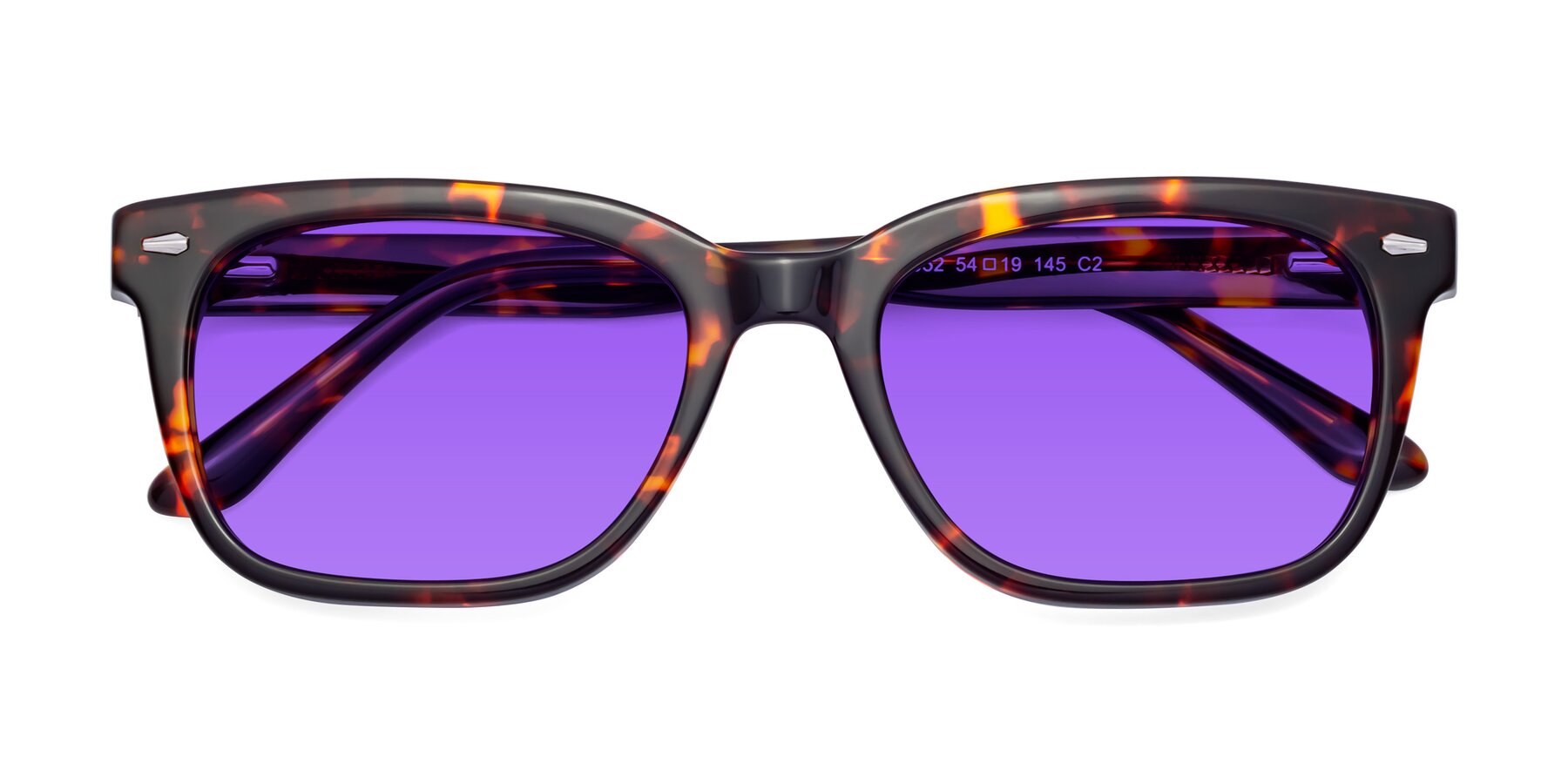 Folded Front of 1052 in Red Tortoise with Purple Tinted Lenses