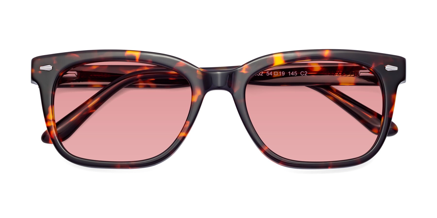 Folded Front of 1052 in Red Tortoise with Medium Garnet Tinted Lenses