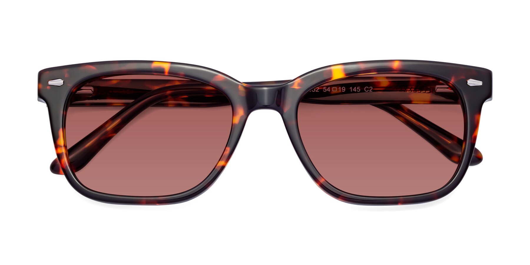 Folded Front of 1052 in Red Tortoise with Garnet Tinted Lenses