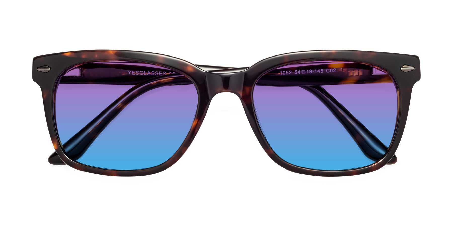 Folded Front of 1052 in Tortoise with Purple / Blue Gradient Lenses