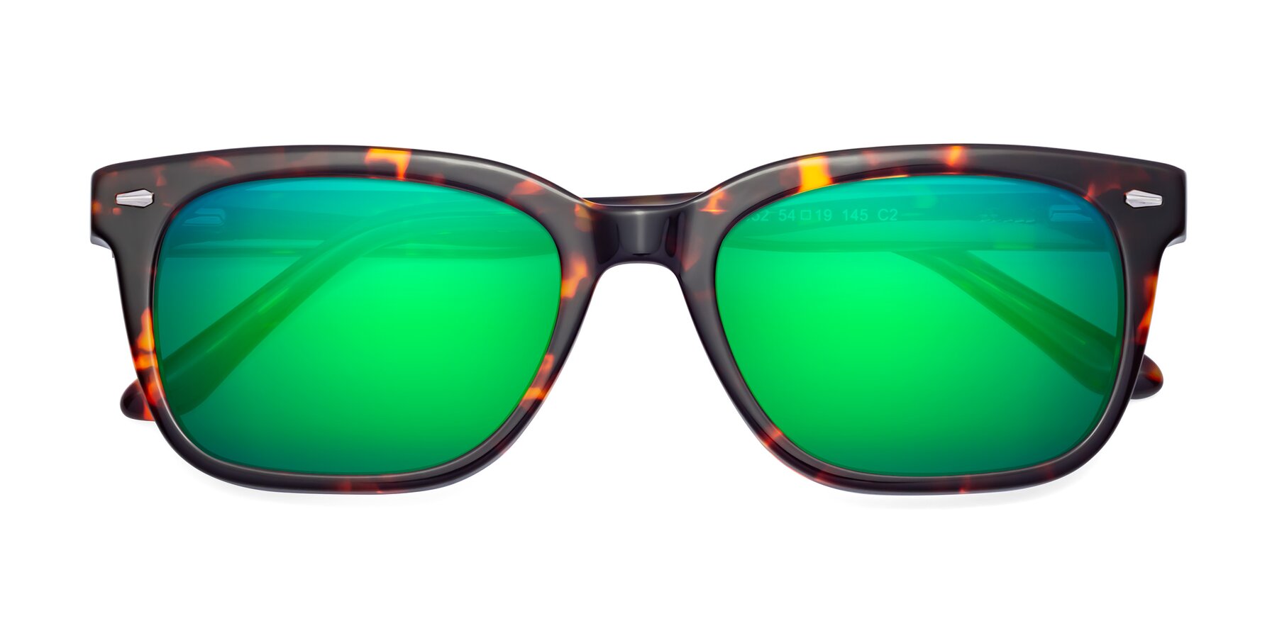 Folded Front of 1052 in Red Tortoise with Green Mirrored Lenses